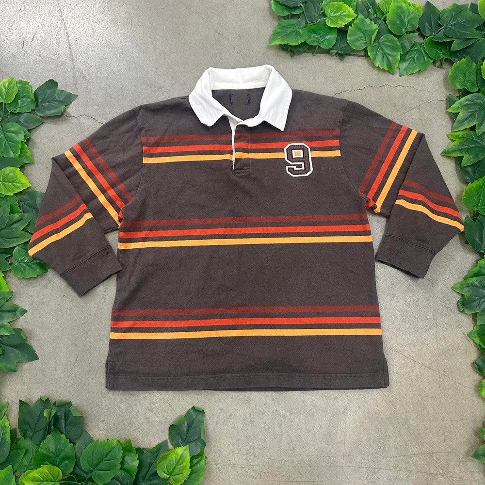 Brown Striped 3/4 Sleeve Rugby Polo Shirt